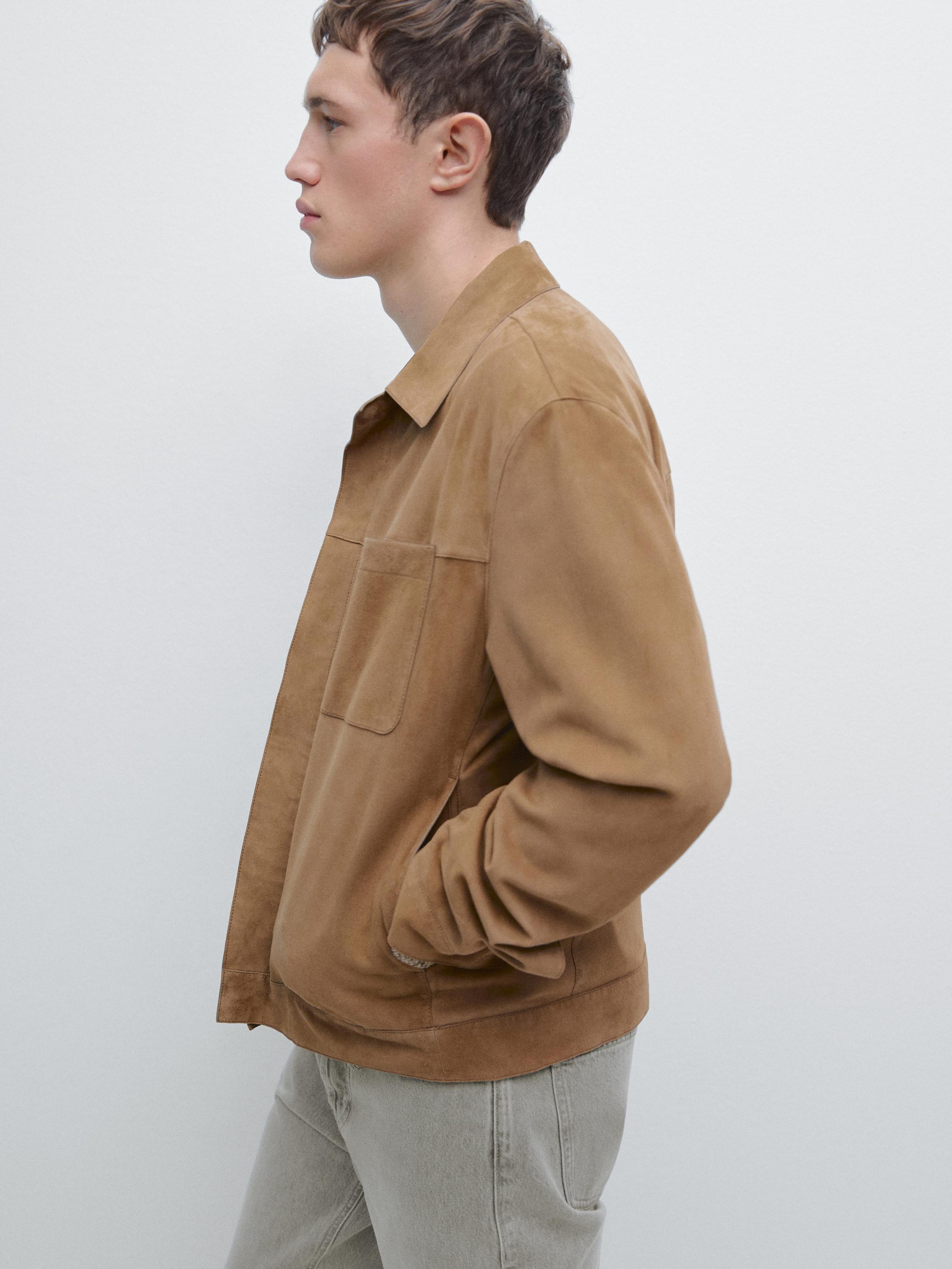 Suede leather jacket with pocket detail